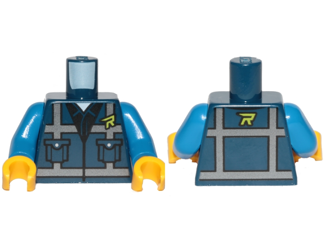 Lego Dark Blue Torso Safety Vest Reflective Crossed Stripes over Black Shirt 