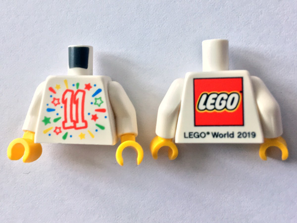 Torso LEGO World 2019 with Splash of Colors, Stars Number 11 Pattern / White Arms Yellow Hands : Part 973pb3508c01 | BrickLink