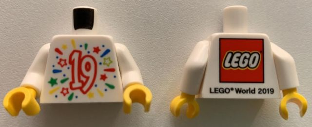 Ærlig desinficere udgør BrickLink - Part 973pb3703c01 : LEGO Torso LEGO World 2019 with Splash of  Colors, Stars and Number 19 Pattern / White Arms / Yellow Hands  [Minifigure, Torso Assembly, Decor.] - BrickLink Reference Catalog