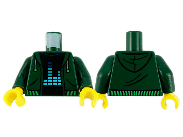 Torso Hoodie Equalizer / Part and Waistband Shirt BrickLink with Bright : Green 973pb3780c01 | Yellow Drawstrings Bars Pattern / Black Dark Green over Hands Arms with