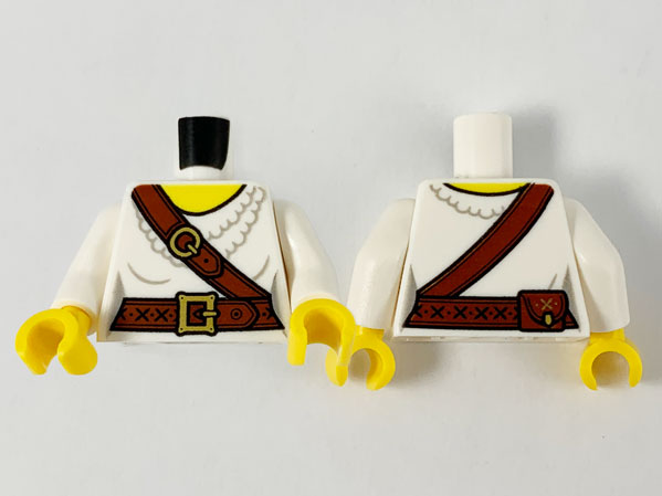 Lego New White Minifigure Torso Female Frilly Shirt Reddish Brown Belt Crossbelt 