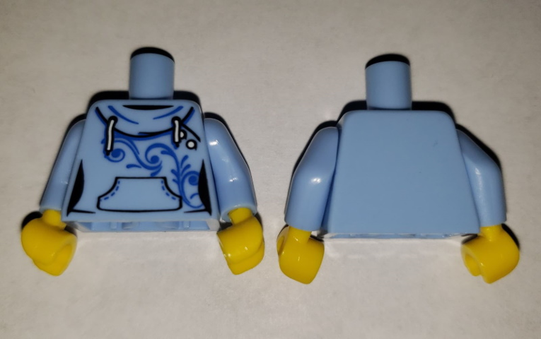 Torso Female Hoodie with White Laces, Blue Scrollwork, Kangaroo Pocket  without Back Print Pattern / Bright Light Blue Arms / Yellow Hands : Part  973pb3889c01 | BrickLink