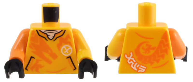 Torso Shirt with Pockets, Orange Dragon, White Ninjago Logogram Letter A  and \'ARIN\' Pattern / Bright Light Orange Arm Left / Orange Arm Right /  Black Hands : Part 973pb5216c01 | BrickLink | LEGO Wear