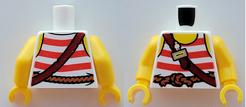 Torso Pirate Tank Top with Red Horizontal Stripes, Rope Belt, Shoulder Strap, Name Tag and Yellow Neck and Shoulders Pattern / Yellow Arms / Yellow Hands : Part 973pb5628c01 | BrickLink Torso Pirate Tank Top with Red Horizontal Stripes, Rope Belt, Shoulder Strap, Name Tag and Yellow Neck and Shoulders Pattern / Yellow Arms / Yellow Hands : Part 973pb5628c01 | BrickLink