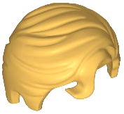 Plain hair swept to the right with a small curl on the forehead.