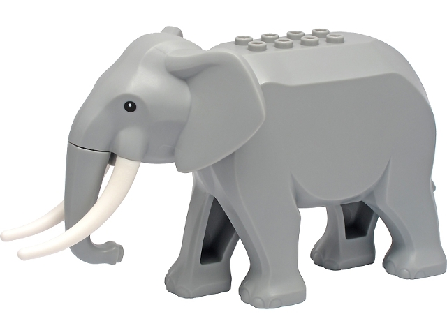 Lego Light Bluish Gray Elephant Type 2 with Long White Tusks elephant2c01 