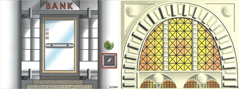Paper Part for Set 1376 - Cardboard Backdrop with Bank Front Entrance / Large Arched Window Pattern