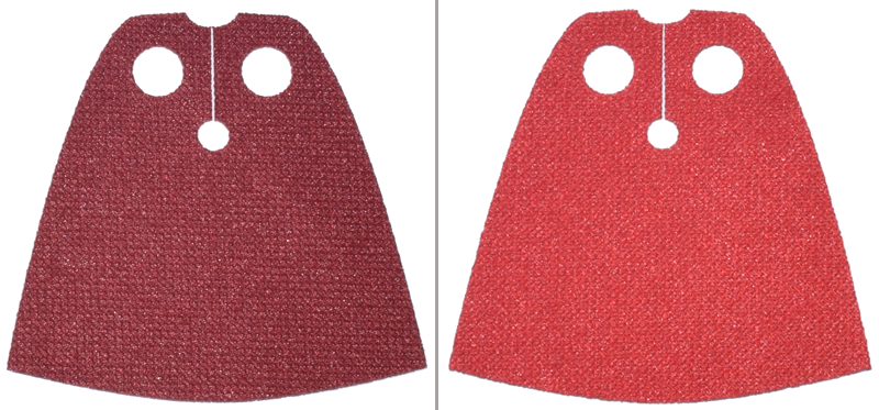 Minifigure Cape Cloth, Standard - Spongy Stretchable Fabric - 3.9cm Height with Dark Red and Red Sides