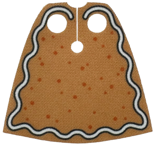 Minifigure Cape Cloth, Standard - Spongy Stretchable Fabric - 3.9cm Height with Medium Nougat and White Sides with Dark Orange Gingerbread Dots, White Icing, Black Outline Pattern