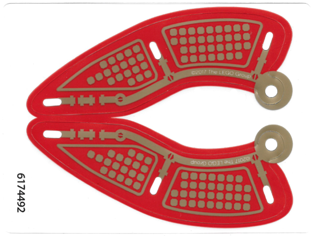 Plastic Wings Curved with Gold Partitioned Squares on Red Background Pattern, Sheet of 2