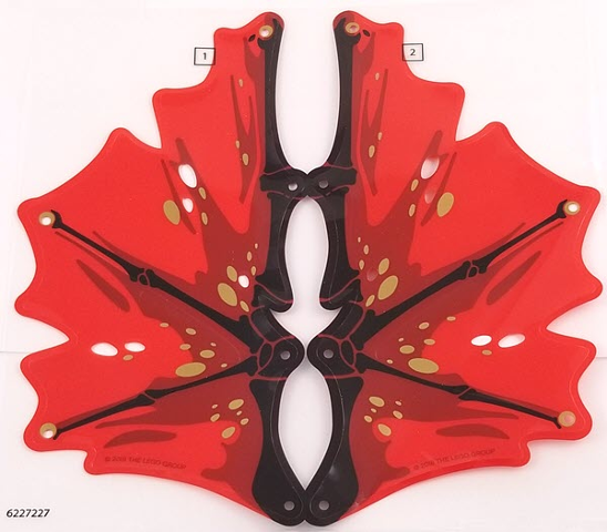 Plastic Wing Dragon with Black Spines, Dark Red Splotches, and Gold Ovals on Red Background Pattern, Sheet of 2