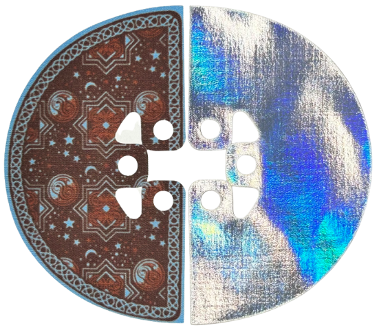 Minifigure Invisibility Cloak, Shiny Iridescent Side, Reddish Brown with Arcane and Ornate Border Pattern Side