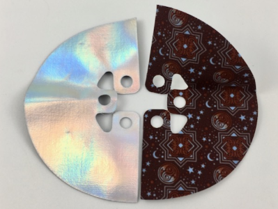 Minifigure Invisibility Cloak, Shiny Iridescent Side, Reddish Brown with Arcane Pattern Side