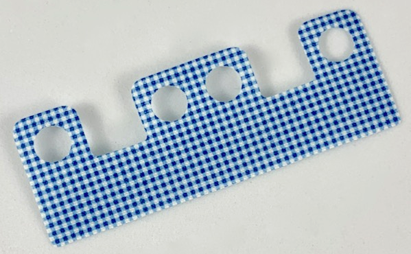 Minifigure Skirt Cloth with 4 Holes, Length 10mm, White with Blue Gingham Design Side, Pale Side