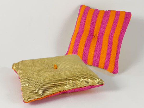 Belville Cloth Pillow 6 x 7 with Gold on One Side and Magenta and Orange Stripes on Other Side Pattern