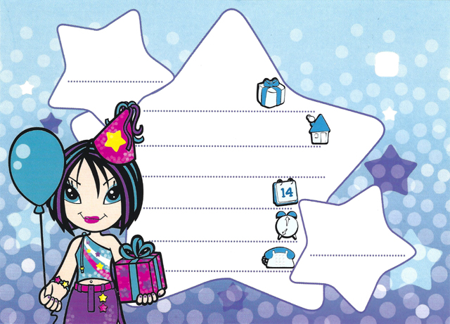 Clikits Paper, Party Invitation with Star Character Holding Balloon and Present on Blue Gradient Background Pattern