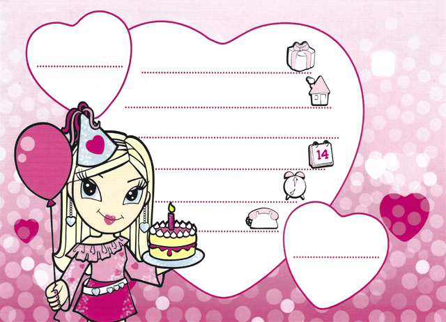 Clikits Paper, Party Invitation with Heart Character Holding Balloon and Cake on Pink Gradient Background Pattern