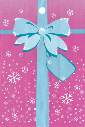 Clikits Paper, Party Favor Bag with Snowflakes, Ribbon, and Bow on Dark Pink Background Pattern