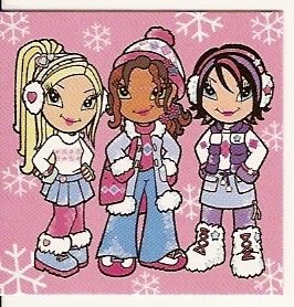 Clikits Frame Insert, Paper 4 x 4 with Heart, Daisy, and Star Characters in Winter Outfits on Pink Background Pattern