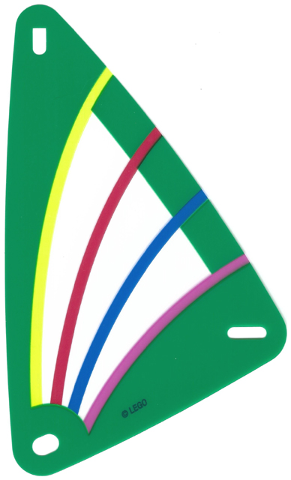 Plastic Part for Set  5847 - Green Sail with Trans-Clear Window and Dark Pink, Blue, Red, and Yellow Stripes Pattern