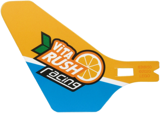 Plastic Tail for Flying Helicopter with 'ViTA RUSH racing' Logo on Bright Light Orange and Dark Azure Background Pattern on Both Sides