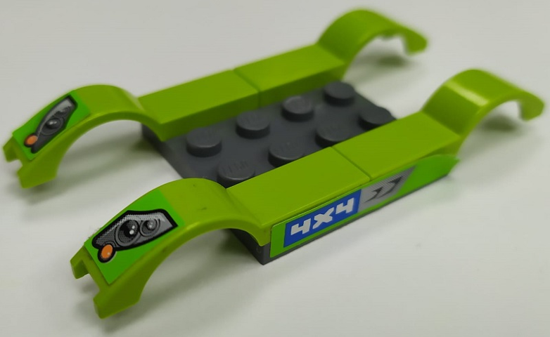 Stickered Assembly 9 x 4 with Headlights, '4x4' and Air Intake Pattern on Both Sides (Stickers) - Set 8663 - 1 Plate 4 x 4, 4 Vehicle, Mudguard 1 x 4 1/2