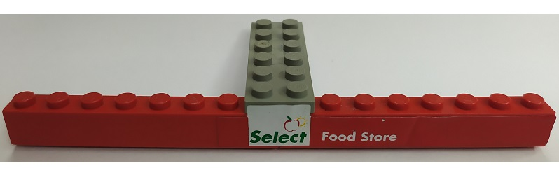 Stickered Assembly 16 x 6 x 1 1/3 with 'Select Food Store' Pattern (Sticker) - Set 1254 - 1 Plate 2 x 6, 2 Brick 1 x 8