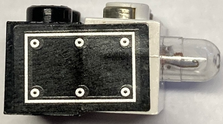 Stickered Assembly 2 x 2 x 1 with Silver Rectangle and 6 Circles Pattern on Both Sides (Stickers) - Sets 4534 / 4535 - 1 Brick 1 x 2, 1 Electric, Light Brick 1 x 2 with Single Side Light