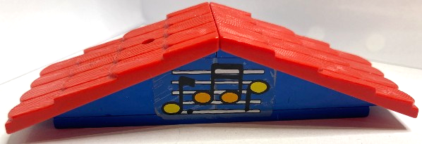 Stickered Assembly 12 x 7 x 3 2/3 with Black, Orange, Yellow and White Music Notes and Musical Score Pattern (Sticker) - Set 3678 - 1 Plate 6 x 10, 1 Fabuland Roof Support Slope, 6 x 2 with Red Fabuland Roof Slope with Chimney Hole (787 / 789), Fabuland Roof Support Slope, 6 x 2 with Red Fabuland Roof Slope without Chimney Hole (787 / 4323)