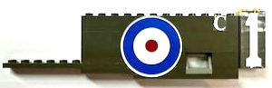 Stickered Assembly 20 x 1 x 4 1/3 with Number 1, Letter C and White, Blue and Red Circles (British Roundel) Pattern Model Right Side (Stickers) - Set 3451