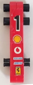 Stickered Assembly 6 x 1 x 1 with Black Number 1, Shell, Vodafone, Olympus, Fiat and Ferrari Logos Pattern (Sticker) - Set 8386 - 2 Technic, Liftarm Thin 1 x 6, 3 Technic, Pin with Short Friction Ridges