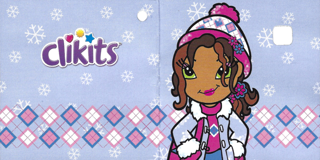 Clikits Paper, Gift Tag with Hole with Logo, Snowflakes, Diamonds, and Daisy Character on Light Blue Background Pattern