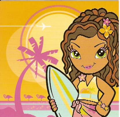 Clikits Frame Insert, Paper 10 x 10 with Daisy Character Holding Surfboard on Tropical Sunrise / Sunset Background Pattern