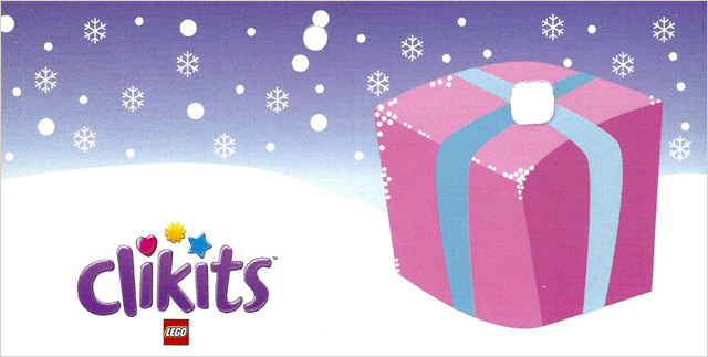 Clikits Paper, Gift Tag with Hole with Pink Present with Light Blue Ribbon, Snowflakes, and Logo Pattern