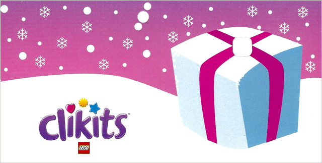 Clikits Paper, Gift Tag with Hole with Light Blue Present with Magenta Ribbon, Snowflakes, and Logo Pattern