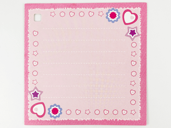Clikits Paper, Card with Hole with Hearts, Stars, and Flowers on Pink Background with Dark Pink Border Pattern