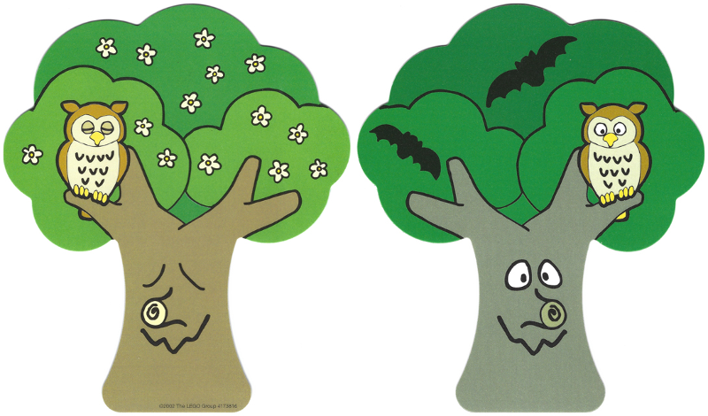 Plastic Part for Sets  3615 and 9131 - Tree Backdrop with Flowers and Owl / Bats and Owl Pattern