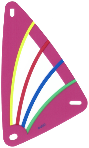 Plastic Part for Sets  5844 and 5847 - Dark Pink Sail with Trans-Clear Window and Green, Blue, Red, and Yellow Stripes Pattern