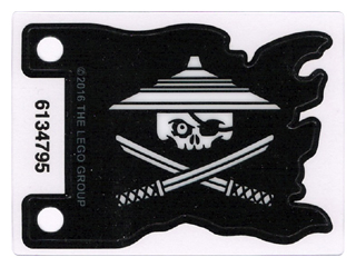 Plastic Part for Sets 70603 and 70605 - Black Tattered Flag with White Skull with Eye Patch and Conical Asian Hat over Crossed Katanas Pattern