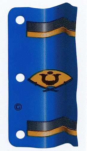 Plastic Part for Sets  4805, 6013, 6083-2, 6089 and 6093 - Blue Flag with Black and Gold Stripes and Fan with Crossed Katanas, Horns and Dot Pattern