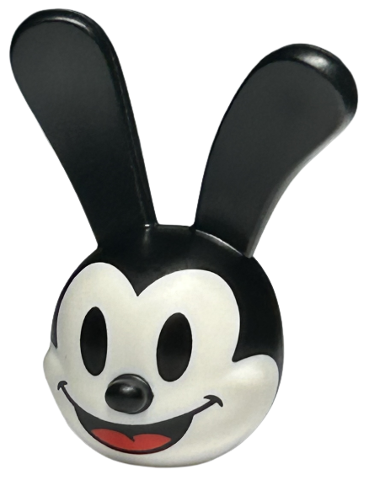 Minifigure, Head, Modified Rabbit with Molded Black Rounded Ears and Printed Black Eyes and Mouth with Red Tongue Pattern (Oswald)