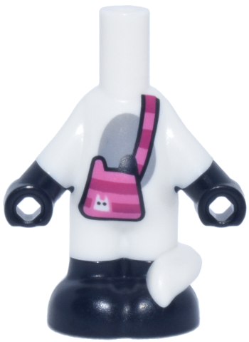Micro Doll, Body Cat with Molded Black Hands and Feet and Printed Dark Pink and Magenta Striped Shoulder Bag and Light Bluish Gray Oval Stomach Pattern