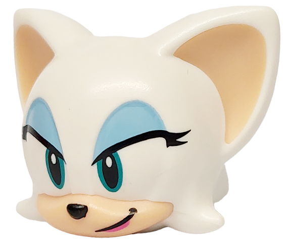 Minifigure, Head, Modified Bat with Molded Light Nougat Face and Inner Ears and Printed Dark Turquoise Eyes, Bright Light Blue Eye Shadow, Black Nose and Mouth with Dark Pink Lips Pattern