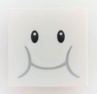 Tile, Modified 2 x 2 Inverted with Black Eyes, Light Bluish Gray Smile and Cheeks Pattern (Super Mario Lakitu Cloud Face)