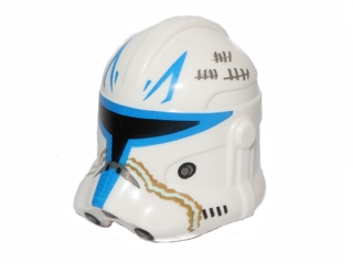 Minifigure, Headgear Helmet SW Clone Trooper (Phase 2) with Captain Rex Blue and Tan Markings and Dark Bluish Gray Tally Marks Pattern