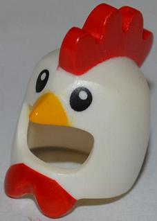 Minifigure, Headgear Head Cover, Costume Chicken with Yellow Beak, Red Comb and Wattle Pattern