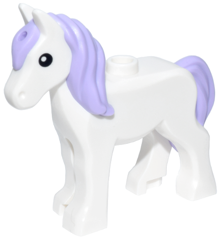 Horse, Foal with Stud on Back with Molded Lavender Tail and Long Mane with Hole and Printed Black Eyes Pattern