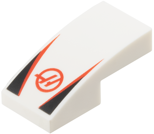 Slope, Curved 2 x 1 x 2/3 with Haas Formula 1 Logo Stylized Capital Letter H in Circle, Red Stripes, Black Triangles Pattern