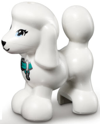 Dog, Friends Style, Poodle with Bright Light Blue Eyes with Eyelashes, Black Nose, Dark Turquoise Collar with Silver Buckle and Tag Pattern