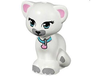 Cat, Friends Style, Sitting with Medium Azure Eyes, Black Eyelashes and Nose, Bright Pink Inner Ears, Light Bluish Gray Patches and Paws, Collar with Tag Pattern (Jewel)